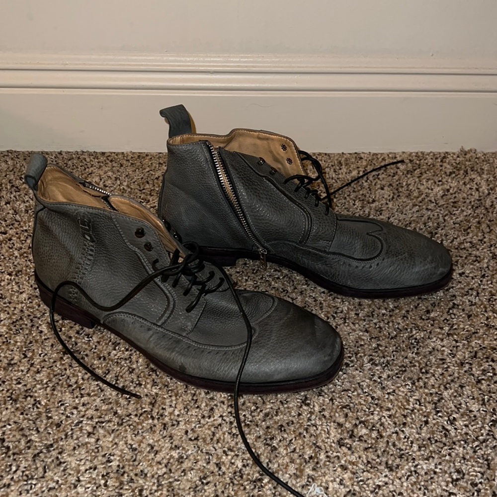 Kenneth Cole Quick Think-R Gray Leather Ankle Boots Size 12